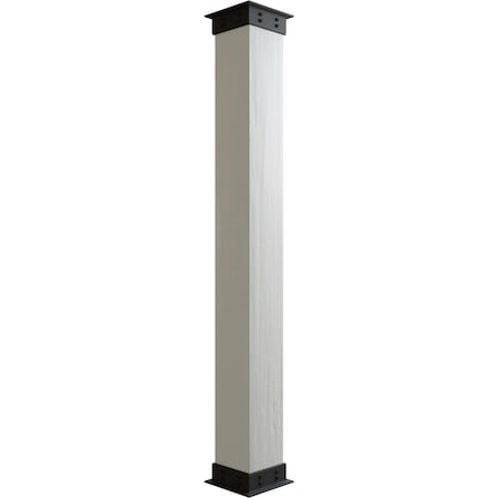 Rough Cedar Faux Wood Non-Tapered Square Column Wrap W/ Faux Iron Capital & Base, 6W X 8'H